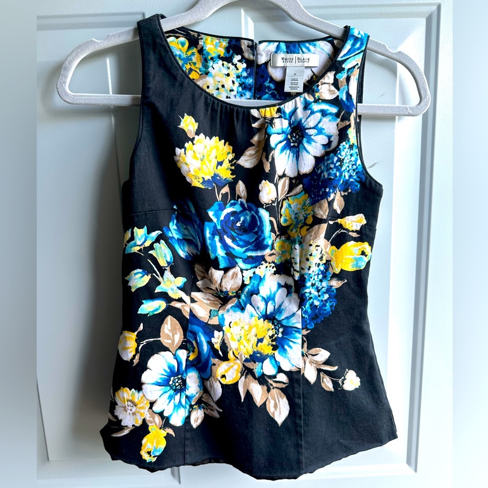 White House Black Market Soft Shell Top Blue White Yellow Floral
